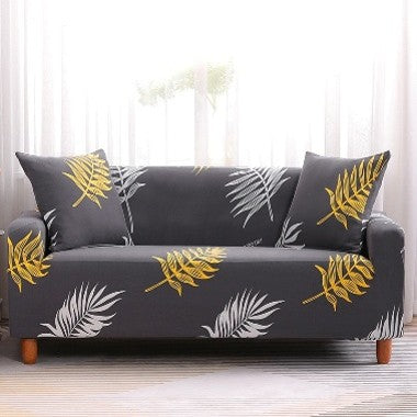 Sofa cover - Dark grey with white and yellow leaves