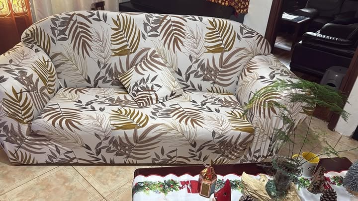 Sofa Cover - Cream Brown leaves (New)